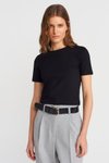 Siyah Bisiklet Yaka Kısa Kollu Crop