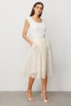 Ekru Beli Lastikli Süs İp Detaylı Midi Etek