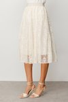 Ekru Beli Lastikli Süs İp Detaylı Midi Etek
