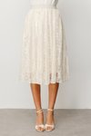 Ekru Beli Lastikli Süs İp Detaylı Midi Etek