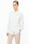 Ekru Çift Kapak Cepli Düğmeli Bluz