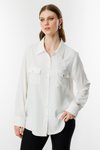 Ekru Kapak Cepli Düğmeli Gömlek