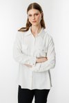 Ekru Kapak Cepli Düğmeli Gömlek