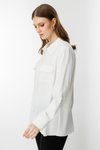 Ekru Kapak Cepli Düğmeli Gömlek