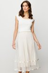Ekru Ucu İnci Süslü Midi Etek