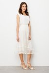 Ekru Ucu İnci Süslü Midi Etek