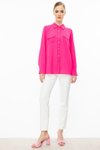 Pembe Çift Kapak Cepli Düğmeli Bluz