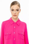 Pembe Çift Kapak Cepli Düğmeli Bluz