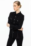 Siyah Çift Kapak Cepli Düğmeli Bluz