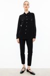 Siyah Çift Kapak Cepli Düğmeli Bluz