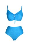 Mavi Balenli Destekli Büyük Beden Yüksek Bel Bikini Takım
