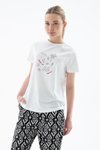 Beyaz Baskılı Kısa Kollu T-shirt