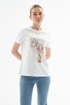 Beyaz Çiçek Baskılı T-shirt