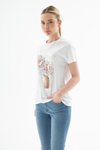 Beyaz Çiçek Baskılı T-shirt