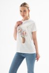 Beyaz Çiçek Baskılı T-shirt