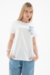 Beyaz Sıfır Yaka Yazı Baskılı T-shirt