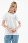 Beyaz Sıfır Yaka Yazı Baskılı T-shirt