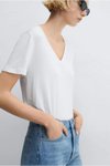 Beyaz V Yaka Kısa Kollu Bluz