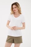 Beyaz V Yaka Kısa Kollu T-shirt