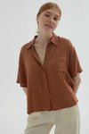 Kahve Kısa Kollu Cepli Gömlek