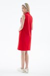 Kırmızı Polo Yaka Kısa Kollu Midi Elbise