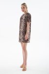 Leopar Desenli Kısa Kollu Mini Elbise