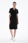 Siyah Polo Yaka Kısa Kollu Midi Elbise