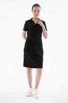 Siyah Polo Yaka Kısa Kollu Midi Elbise