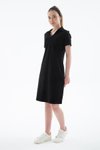 Siyah Polo Yaka Kısa Kollu Midi Elbise
