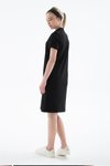 Siyah Polo Yaka Kısa Kollu Midi Elbise