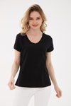 Siyah V Yaka Kısa Kollu T-shirt
