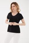 Siyah V Yaka Kısa Kollu T-shirt