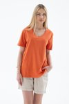 Turuncu V Yaka Kısa Kollu T-shirt