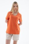 Turuncu V Yaka Kısa Kollu T-shirt