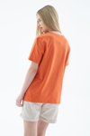 Turuncu V Yaka Kısa Kollu T-shirt
