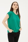 Yeşil Katlamalı Kol Sıfır Yaka Bluz
