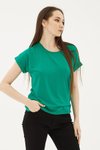 Yeşil Katlamalı Kol Sıfır Yaka Bluz