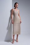 Bej V Yaka Midi Elbise
