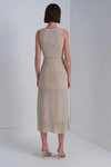 Bej V Yaka Midi Elbise