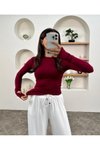 Bordo Parmak Geçirmeli Yumuşak Dokulu Body