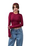 Bordo Parmak Geçirmeli Bisiklet Yaka Body