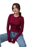 Bordo Parmak Geçirmeli Bisiklet Yaka Body