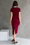 Bordo Düğme Detaylı Polo Yaka Midi Elbise