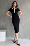 Siyah Düğme Detaylı Polo Yaka Midi Elbise