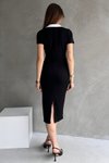 Siyah Düğme Detaylı Polo Yaka Midi Elbise