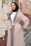 Bej Etnik Desenli Kimono Takım