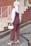 Gül Kurusu Süs Cep Detaylı Yelekli Takım