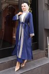 İndigo Etnik Desenli Kimono Takım