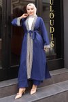 İndigo Etnik Desenli Kimono Takım