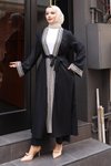 Siyah Etnik Desenli Kimono Takım